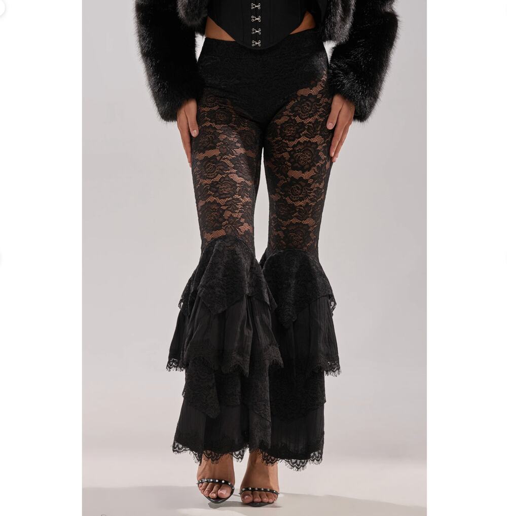 Akira Coachella Lace Ruffle Pants Black Flares